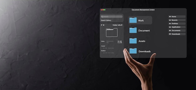 Documentbeheerconcept Virtuele schermicons Documentbeheersysteem DMS Online documentdatabasesoftware voor efficiënte archivering, zoeken en beheren van bedrijfsbestanden en -gegevens