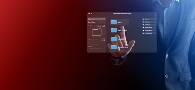 Documentbeheerconcept Virtuele schermicons Documentbeheersysteem DMS Online documentdatabasesoftware voor efficiënte archivering, zoeken en beheren van bedrijfsbestanden en -gegevens