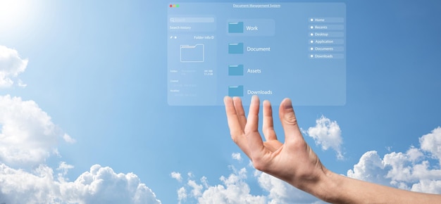 Documentbeheerconcept Virtuele schermicons Documentbeheersysteem DMS Online documentdatabasesoftware voor efficiënte archivering, zoeken en beheren van bedrijfsbestanden en -gegevens