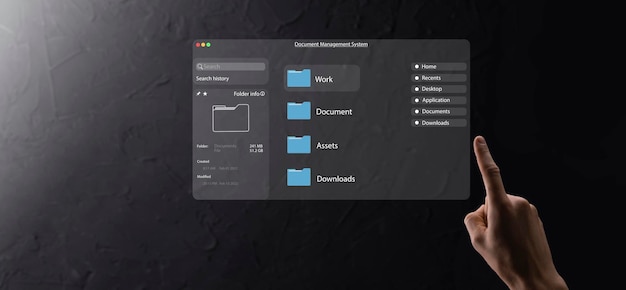 Documentbeheerconcept Virtuele schermicons Documentbeheersysteem DMS Online documentdatabasesoftware voor efficiënte archivering, zoeken en beheren van bedrijfsbestanden en -gegevens