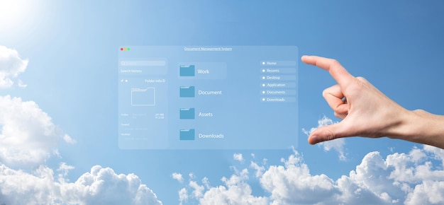 Documentbeheerconcept Virtuele schermicons Documentbeheersysteem DMS Online documentdatabasesoftware voor efficiënte archivering, zoeken en beheren van bedrijfsbestanden en -gegevens