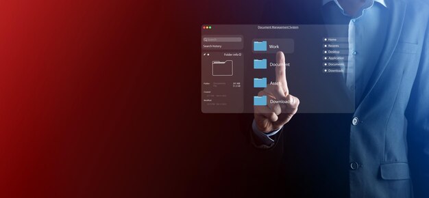 Documentbeheerconcept Virtuele schermicons Documentbeheersysteem DMS Online documentdatabasesoftware voor efficiënte archivering, zoeken en beheren van bedrijfsbestanden en -gegevens