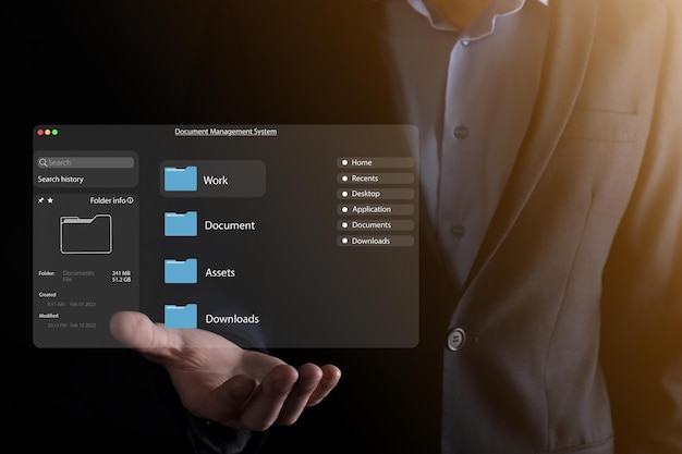 Documentbeheerconcept Virtuele schermpictogrammen Documentbeheersysteem DMS Online documentdatabasesoftware voor efficiënt archiveren, zoeken en beheren van bedrijfsbestanden en -gegevens