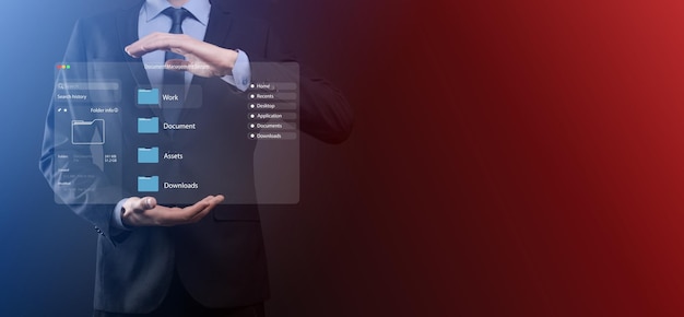 Documentbeheerconcept Virtuele schermpictogrammen Documentbeheersysteem DMS Online documentdatabasesoftware voor efficiënt archiveren, zoeken en beheren van bedrijfsbestanden en -gegevens