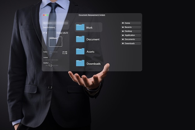 Documentbeheerconcept Virtuele schermpictogrammen Documentbeheersysteem DMS Online documentdatabasesoftware voor efficiënt archiveren, zoeken en beheren van bedrijfsbestanden en -gegevens