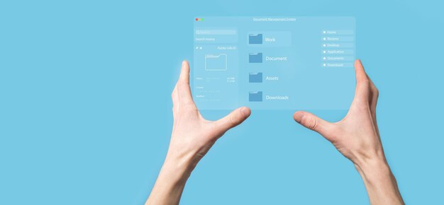 Documentbeheerconcept Virtuele schermpictogrammen Documentbeheersysteem DMS Online documentdatabasesoftware voor efficiënt archiveren, zoeken en beheren van bedrijfsbestanden en -gegevens