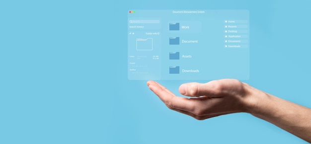 Documentbeheerconcept Virtuele schermpictogrammen Documentbeheersysteem DMS Online documentdatabasesoftware voor efficiënt archiveren, zoeken en beheren van bedrijfsbestanden en -gegevens