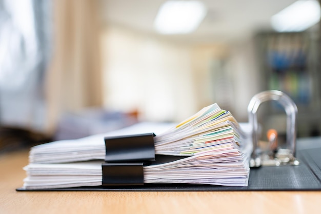 Documents achieves paper files for searching information on work desk home office