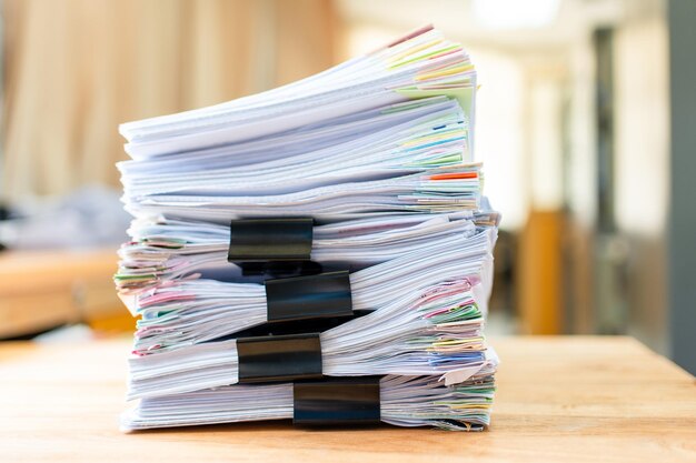 Documents achieves paper files for searching information on work desk home office