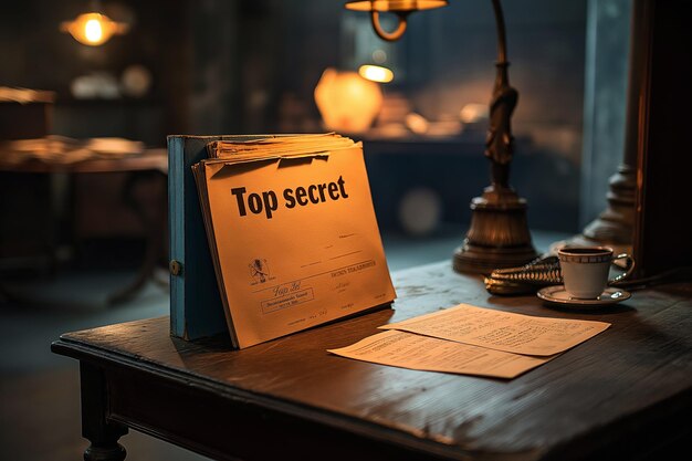 테이블 위에 있는 최고 비밀 폴더에 기밀 정보를 담은 문서