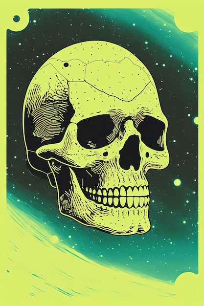 Dode astronaut Skull in de ruimte op donkerblauwe achtergrond Digitale kunst Posterstijl