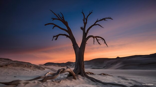 Dode boom in een woestijn in Xinjiang China