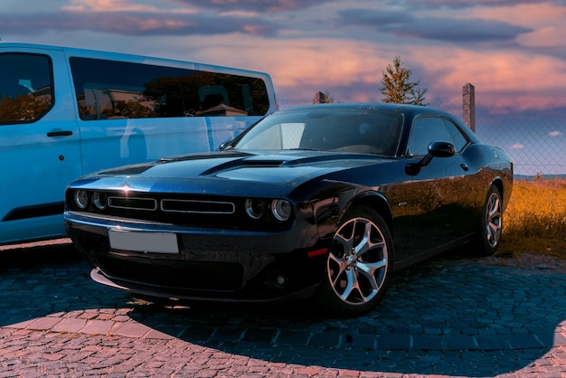 dodge challanger sport car on the street hungary