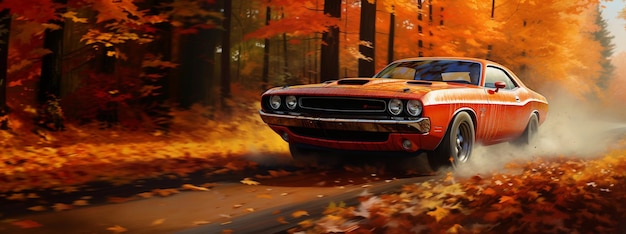 Dodge challenger kicking up leaves concept ai