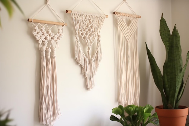 Doe-het-zelf macramé wanddecoratie in boho-stijl Generatieve AI