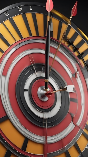 Doel dart 3d render bullseye met pijl in het doel