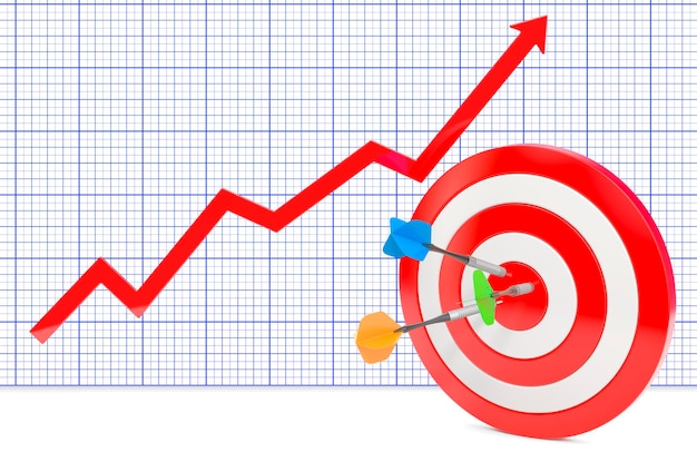Doel en pijlen met groeiende grafiek 3D-rendering