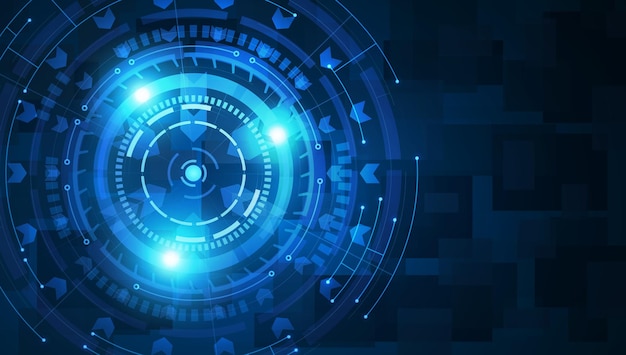 Doelconcentratie op blauwe achtergrondtechnologie visie digitale bedrijfsvoering
