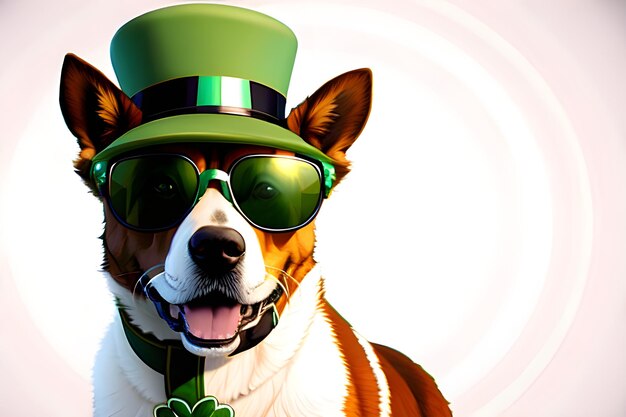 Собака Животное в зеленой шляпе на день Патрика С Днем Святого Патрика фоновый баннер с копией пространства Generative AI