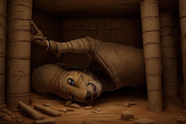 a dog as egyptian mummy illustration