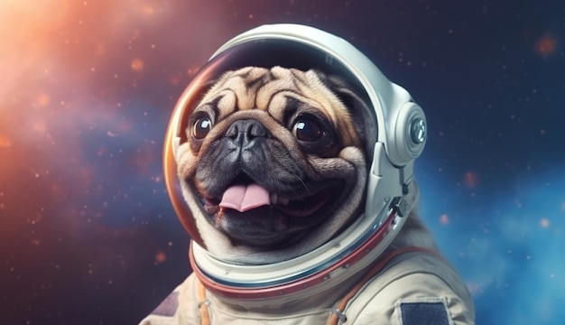 宇宙のクローズアップで犬の宇宙飛行士