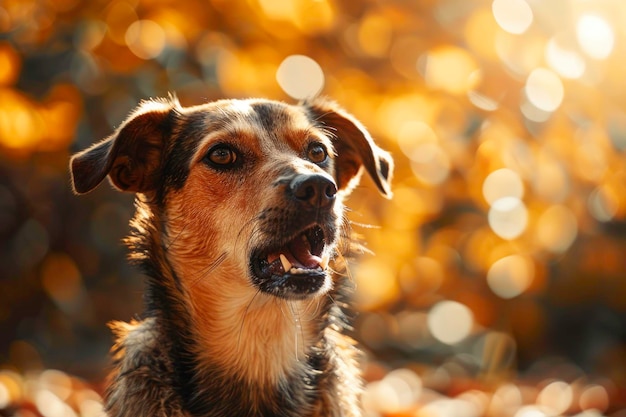Foto attacco di cane fotografia di un giorno soleggiato d'autunno sfondo della natura