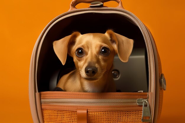 A dog in a backpack that says'dog in it '