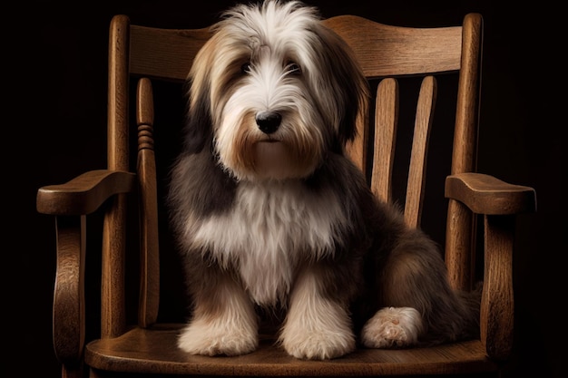 Dog Bearded Collie on chair