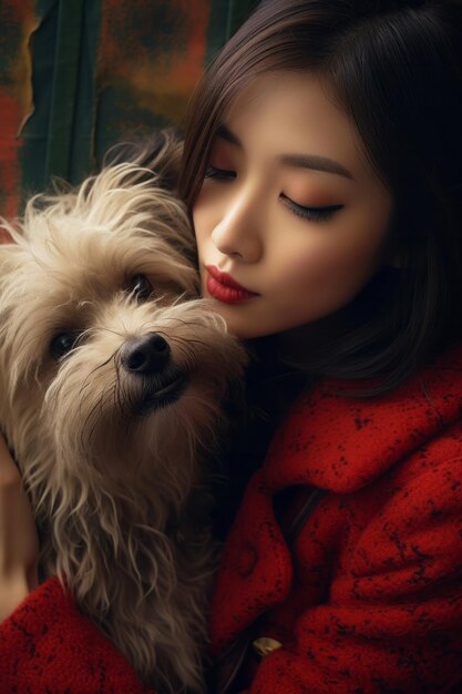 写真 犬の美しさ 女性のペット 女性の肖像画 動物の可愛い若い愛 友情