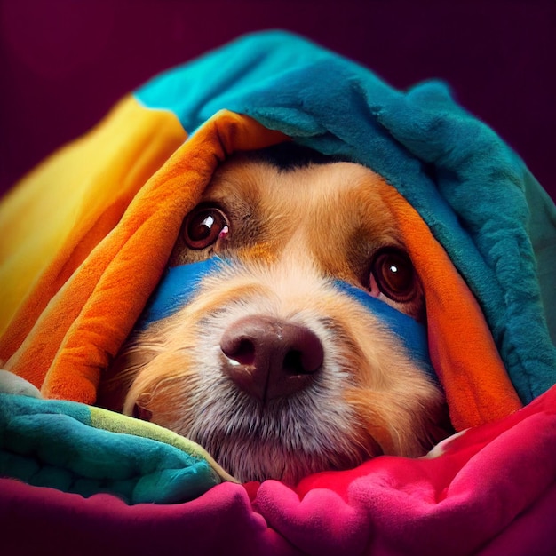 Dog in bed covered in blankets