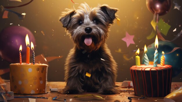 Dog birthday digital art illustration