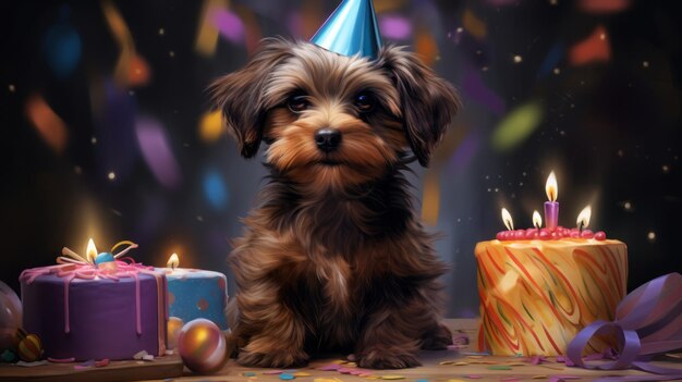 Dog birthday digital art illustration