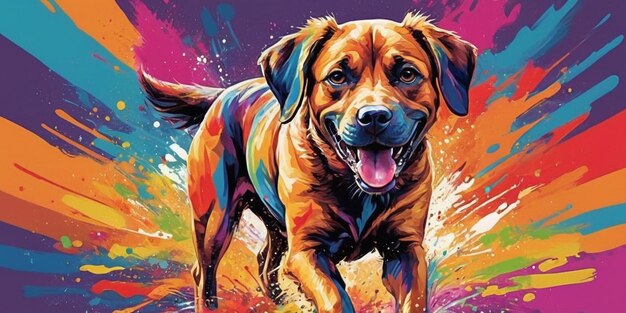 Dog breed Rhodesian Ridgeback on a colorful background with splashes