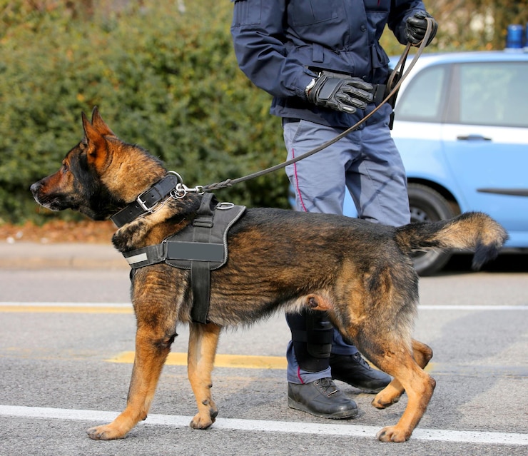 Photo 警察の犬の部隊は爆発物を特定するために k-9 を呼び出しました