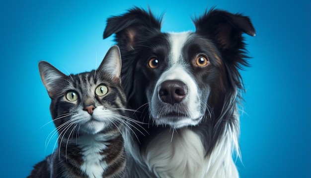 a dog and a cat are looking at the camera