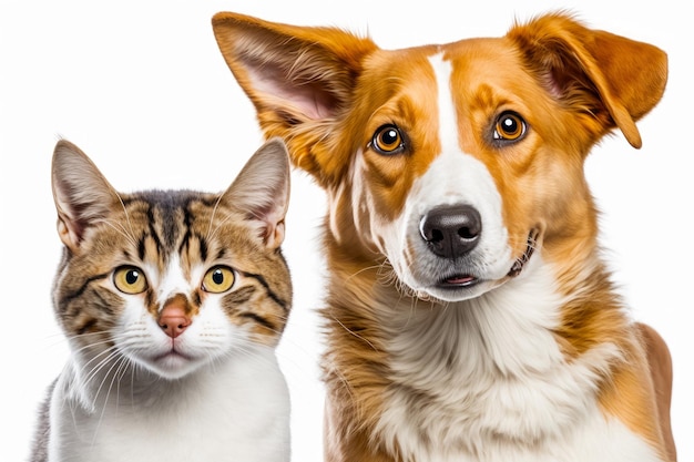 Dog and cat are looking at the same same picture as each other Generative AI