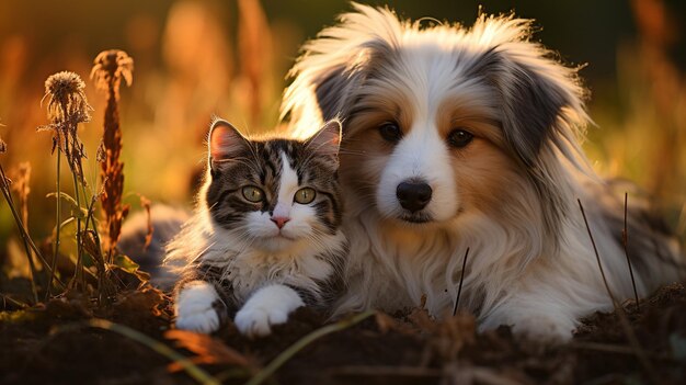 Photo the dog and cat are pals