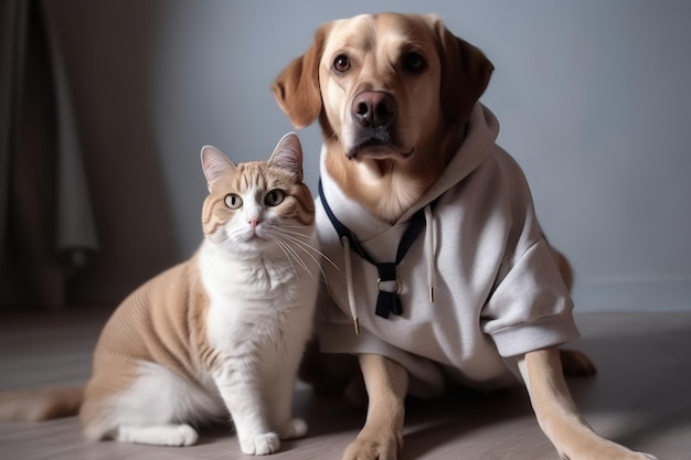 Photo a dog and a cat are posing for a photo