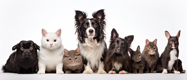 Photo a dog and a cat are posing with a cat and a cat