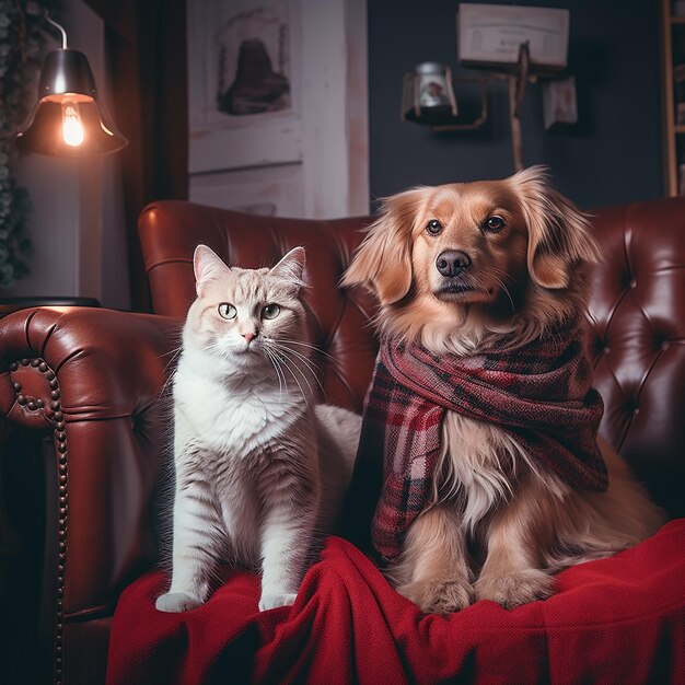 a dog and a cat are sitting on a couch