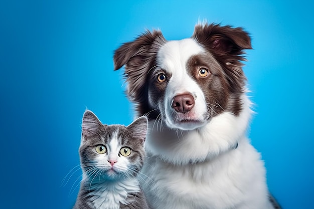 A dog and a cat are sitting together.