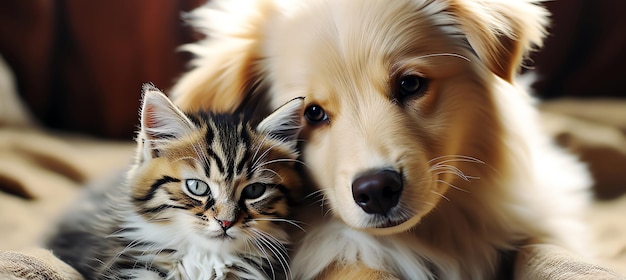 dog and cat cuddly concept AI generated image