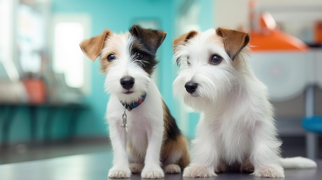 Photo a dog and a cat displaying their natural instincts meet in surprising harmony on an elegant table