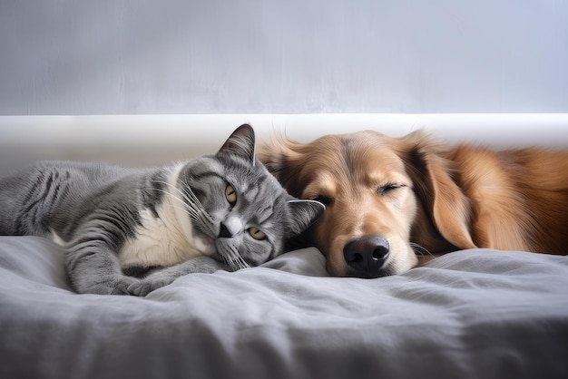 Dog cat sleep together