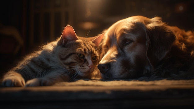 Dog and cat sleeping Generative Ai