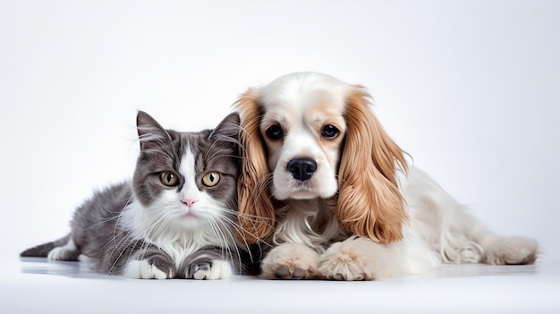 Dog and cat together pet on white background