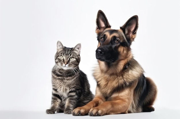 Dog And Cat On White Background Generative AI