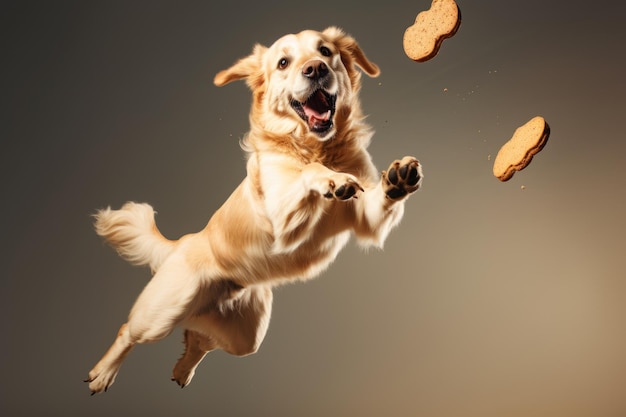 Dog catching a biscuit AI generated