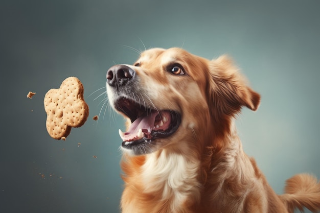 Dog catching a biscuit AI generated