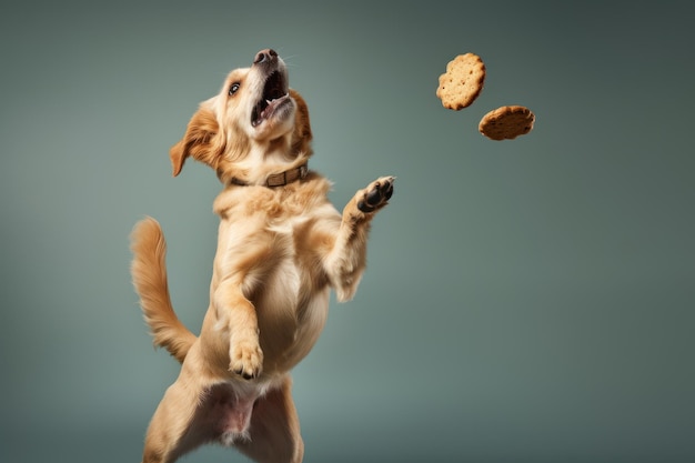 Dog catching a biscuit AI generated